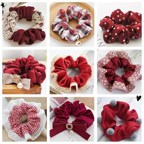 Fashionable Elegant Scrunchies - Christmas Pearl Head Flower Hair Ties - Christmas Gift Satin Fabric Hair Accessories