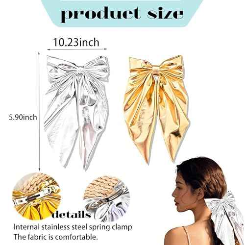 Large Hair Bow Clips for Women Bow Barrettes Women Thin Thick Hair Accessories Bowknot Hair Clip Long Ribbon Bows Clips Spring Clip Barrette Bows Accessories for Girls Birthday Gifts 2pcs