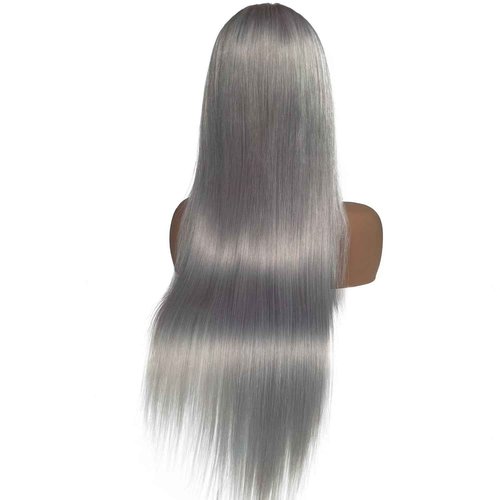 Ubetta 13x6 Grey Lace Front Wigs Human Hair, 24 Inch Silver Gray Glueless Wig Human Hair Pre Plucked HD Lace Front Wigs Silver Grey 180% Density Straight Lace Frontal Wig for Black Women