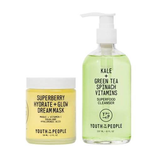 Youth To The People Rinse + Rest Duo, 2-Pc Skincare Bundle Set, Superberry Hydrate + Glow Dream Overnight Face Mask (2oz) + Superfood Kale + Green Tea Facial Cleanser (8oz), Dull/Dry Skin Types