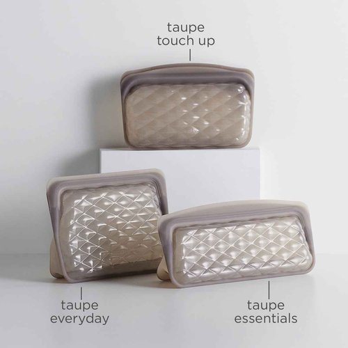 Stasher Premium Silicone Reusable Makeup Bags 3-Pack, Taupe, Beauty & Travel Toiletry Bag, Storage Bag Organizer, Dishwasher & Heat Safe, TSA Friendly, BPA Free, Leak-free, Eco Friendly