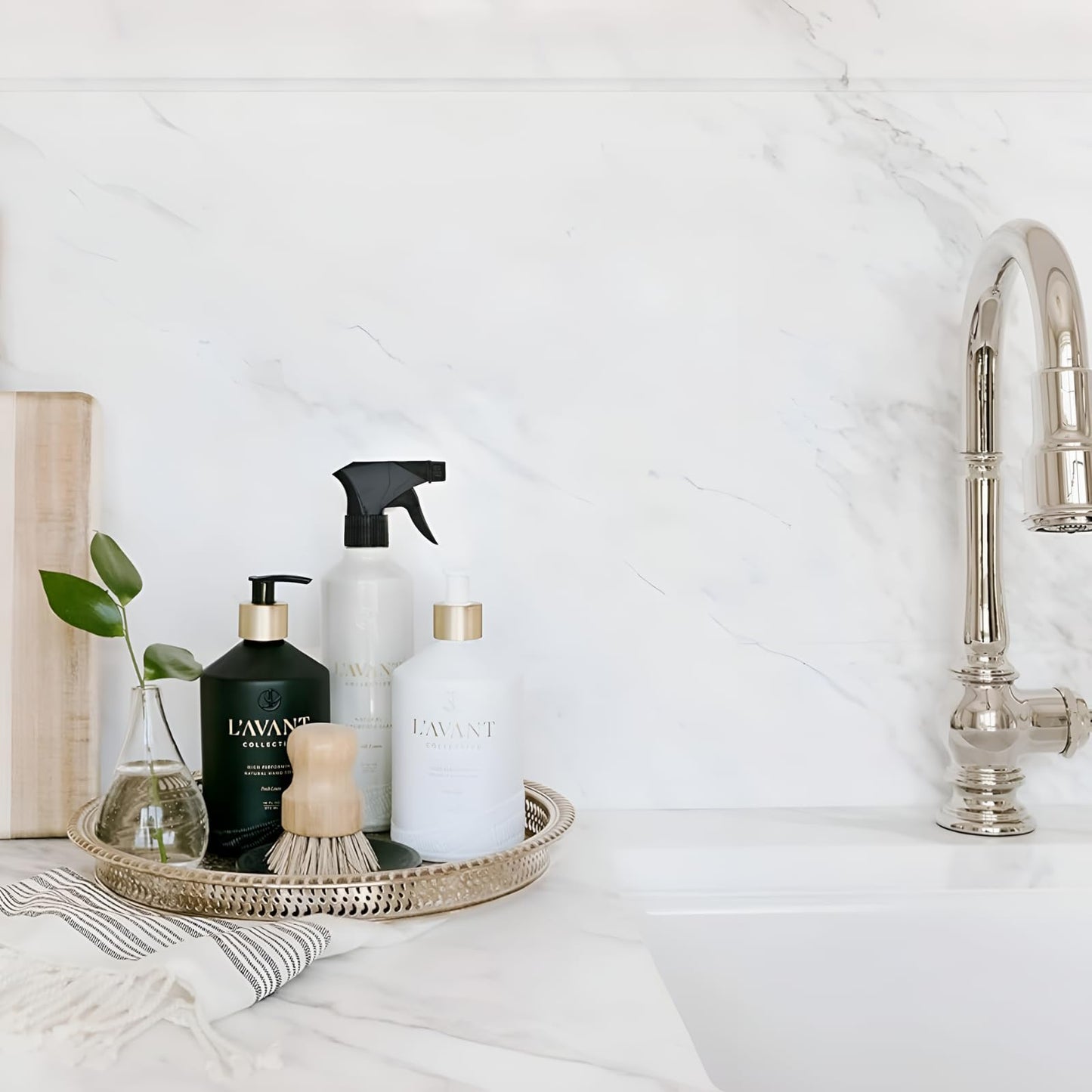 L'AVANT Collective Dish & Hand Soap Duo Fresh Linen | High Performing Formula Luxurious Ingredients for Soft & Smooth Hands & Dishes | 2 Reusable Glass Bottles Kitchen Accessories Home Decor Gifts