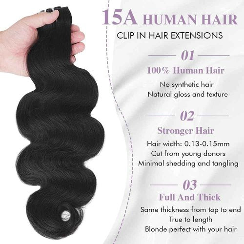 Body Wave Clip In Hair Extensions Real Human Hair Clip Ins For Women 14 Inch Remy Human Hair Extensions Clip Ins 8 Pcs With 18 Clips 120g Natural Black
