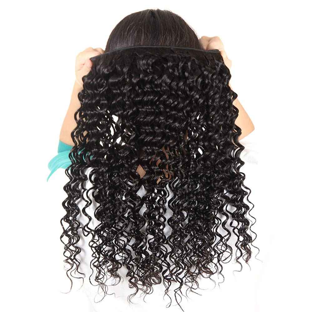 3 Bundles Deep Wave Virgin Human Hair with Lace Frontal Unprocessed Human Hair Extensions Natural Black Color (10 12 14+10)