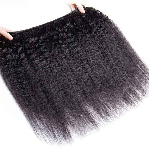 Brazilian Virgin Kinky Straight Yaki Human Hair Weave Grade 9A 100% Unprocessed Brazilian Virgin Remy Sew in Hair Extensions Natural Black Color(NEW-12 14 16Inch, 3 Bundles)