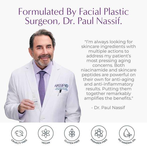 NassifMD Niacinamide Serum 10% with Cranberry Biopeptides and Ectoin, Brightening and Hydrating Vitamin B3 Face Serum, Evens Tone, Smooths Texture, Reduces Fine Lines, Boosts Radiance