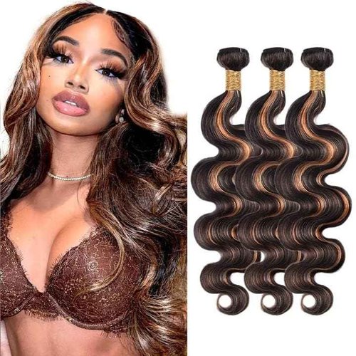 P1B/30 Bundle Body Wave Highight Bundles Human Hair 26 26 26 Inch 3 Bundles Two Tone Brown And Black Bundle Human Hair Weave