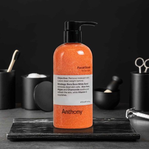 Anthony Facial Scrub, 16 Fl Oz, Contains Aloe Vera, Sand, Algae, Chamomile, Vitamin C, Soothes, Protects, Refreshes and Removes Dead Skin Cells