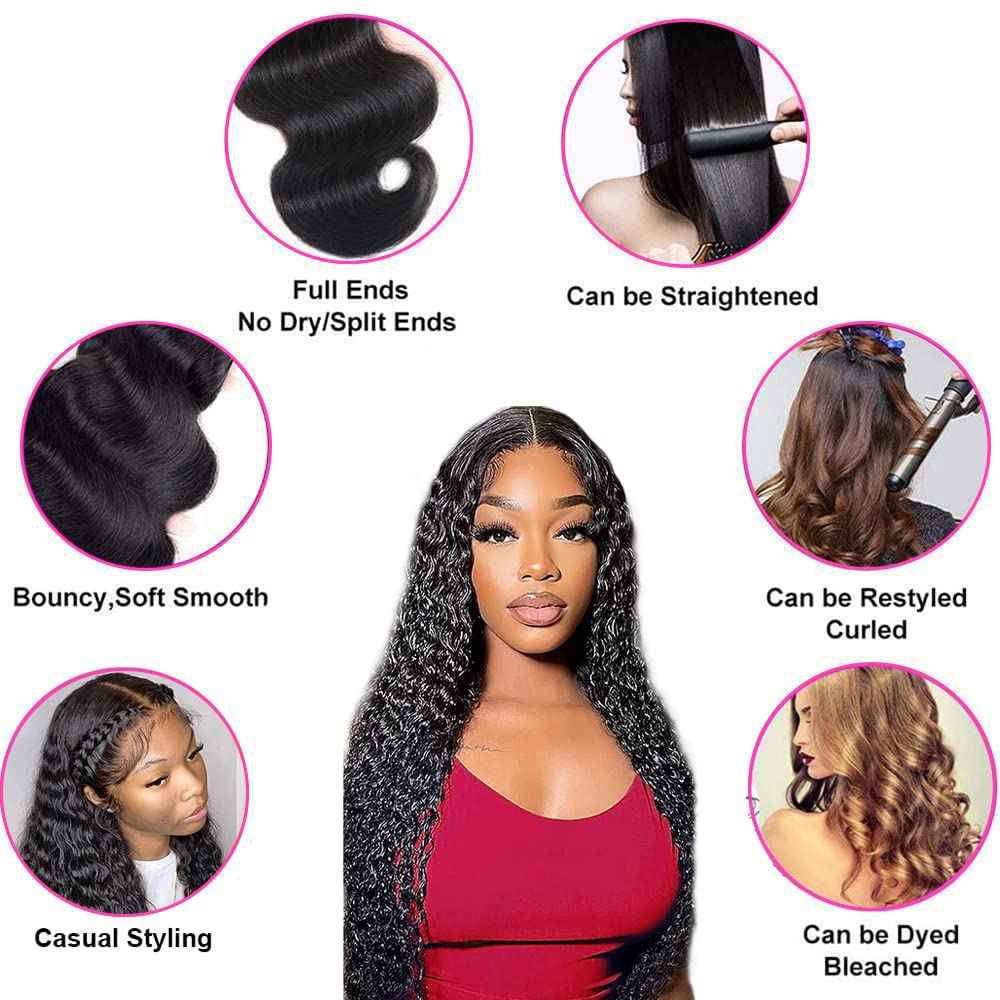 kloiynj U Part Wigs Human Hair for Black Women Deep Wave Human Hair Brazilian Hair Full Head Clip in Half Wig V Part Glueless Wigs Human Hair Pre Plucked U Shape Wigs (Natural Black, 14 inch)