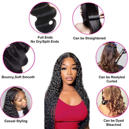 kloiynj U Part Wigs Human Hair for Black Women Deep Wave Human Hair Brazilian Hair Full Head Clip in Half Wig V Part Glueless Wigs Human Hair Pre Plucked U Shape Wigs (Natural Black, 18 inch)