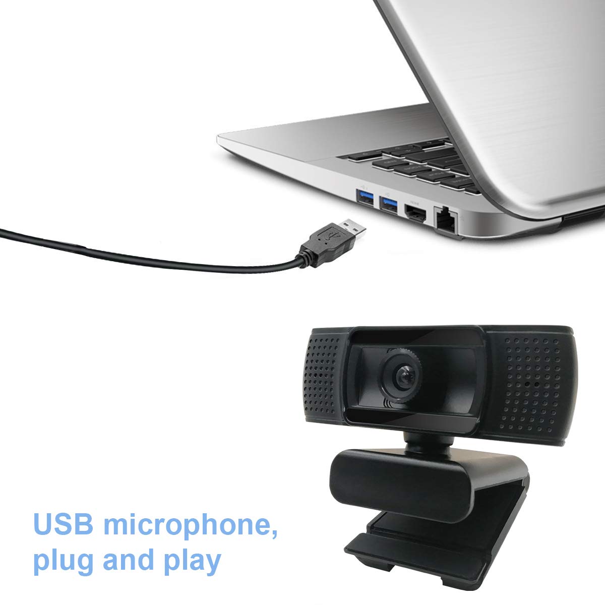 Anivia 1080p HD Fixed Focus Webcam, USB Camera with Microphone Free Cover Slide, Mini Plug and Play Video Calling Computer Camera, Built-in Mic, Flexible Rotatable Clip(The Tripod not Included)