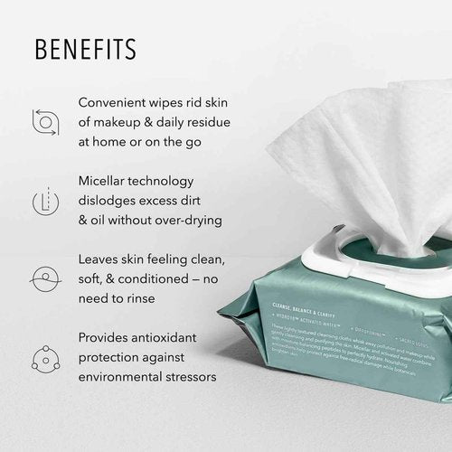 HydroPeptide HydroActive Cleanser, Micellar Facial Cloths, Cleanses Makeup, Dirt, and Excess Oil and Hydrates, 5 Pack (150 total clothes)