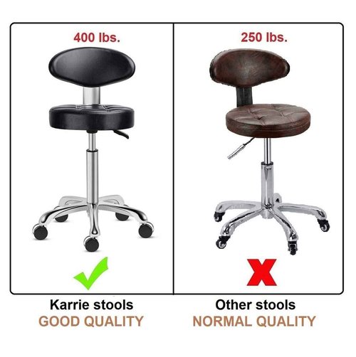 Kaleurrier Rolling Stool Salon Chair with Smooth-Rolling Wheels 360-degree Swivel Seat Heavy Duty Hydraulic Height Adjustable High Barber Cutting Stools (Black, with Backrest)