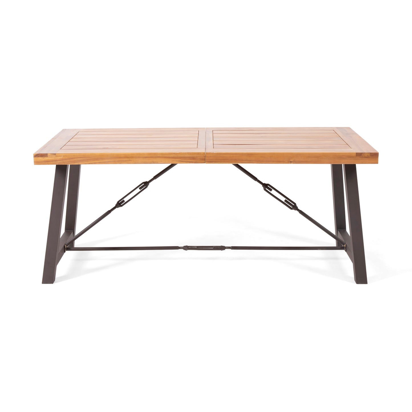Outdoor Acacia Wood Dining Table with Metal Base - Teak