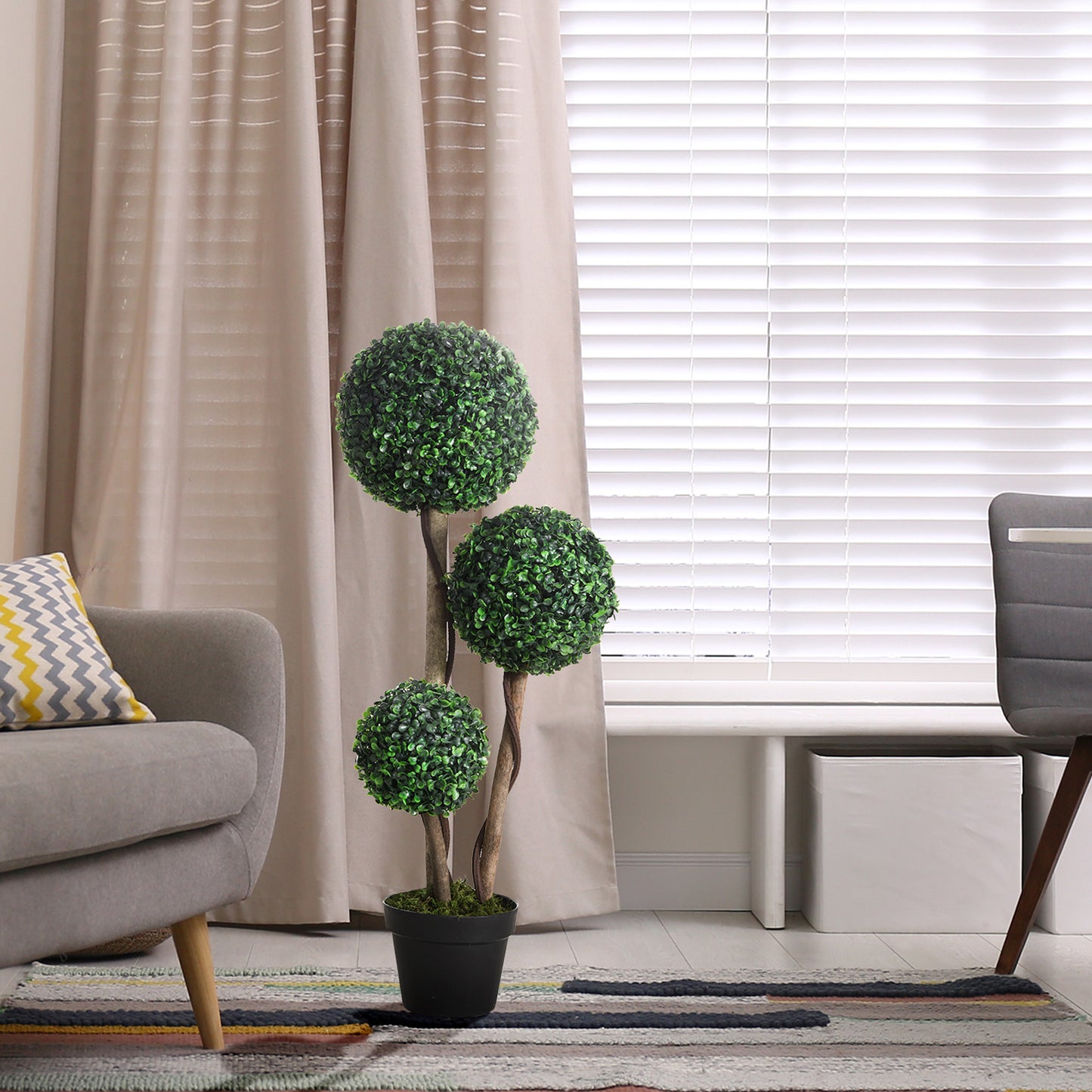 35.5" Artificial Boxwood Topiary Tree - Set of 2 Green Plants