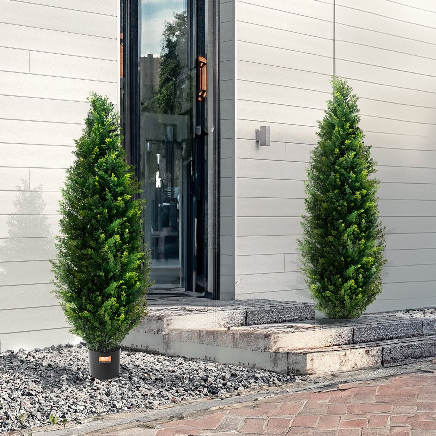 Artificial Cedar Topiary Tree 4ft UV-Resistant Outdoor Indoor Decor 2 Pack - Green