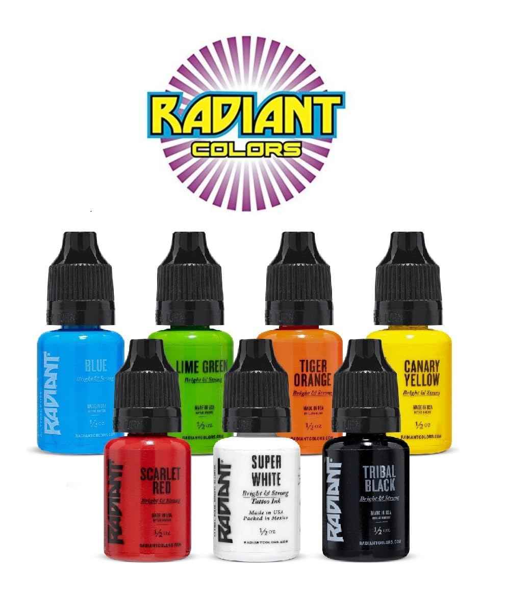 Grinder Tattoo Kit by Pirate Face Tattoo / 4 Tattoo Machine Guns - Power Supply / 7 Ink by Radiant Colors - Made in The USA/LCD Power Supply / 50 Needles/Plus Accessories