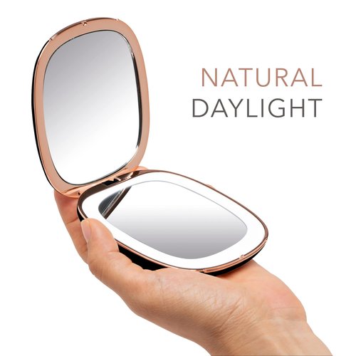 Fancii Compact Makeup Mirror with Natural LED Lights, 1x/ 10x Magnifying - Rechargeable, Portable, Lighted 4” Hand Mirror for Travel and Purses, Mila (Berry Crush)