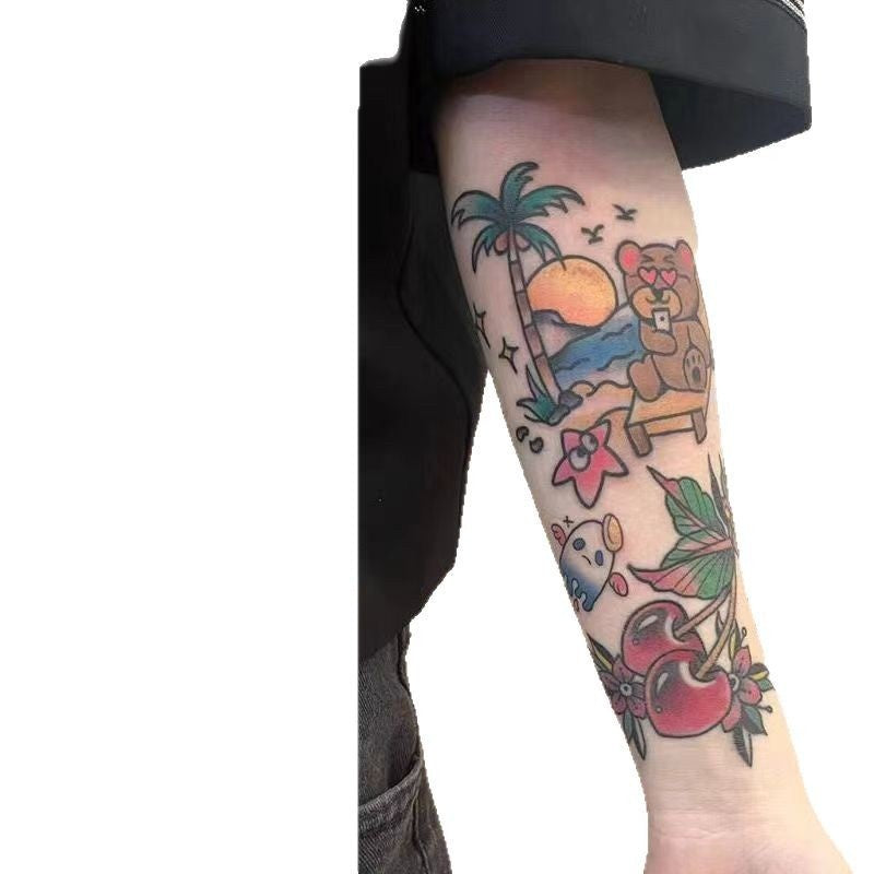 Waterproof Flower Arm Tattoo Sticker - Oldschool Style 10x18cm