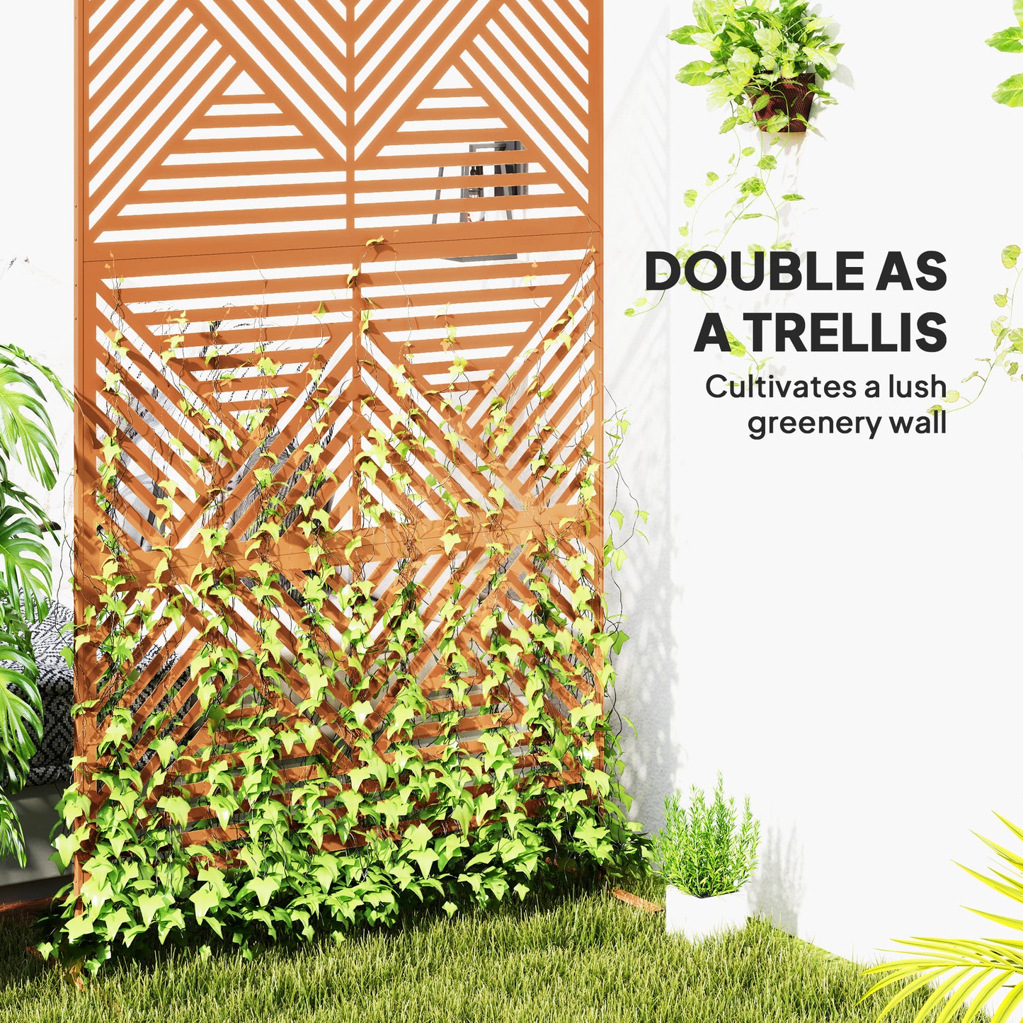 Outdoor Privacy Screen with Trellis - Rhombus Brown, 48" x 78"
