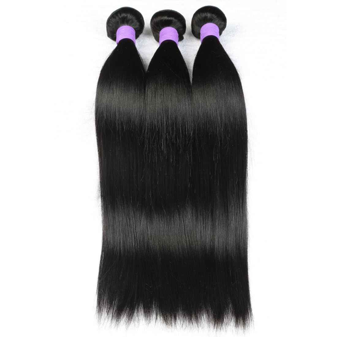 Genrein 10A Peruvian Straight Human Hair 3 Bundles Deals 18 20 22 Inch 100% Unprocessed Virgin Straight Hair Weave Bundles 1B Color for Black Women