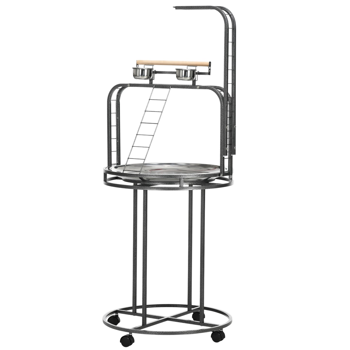 Large Bird Perch Stand with Toy Hooks and Ladders - Wooden & Steel Gray