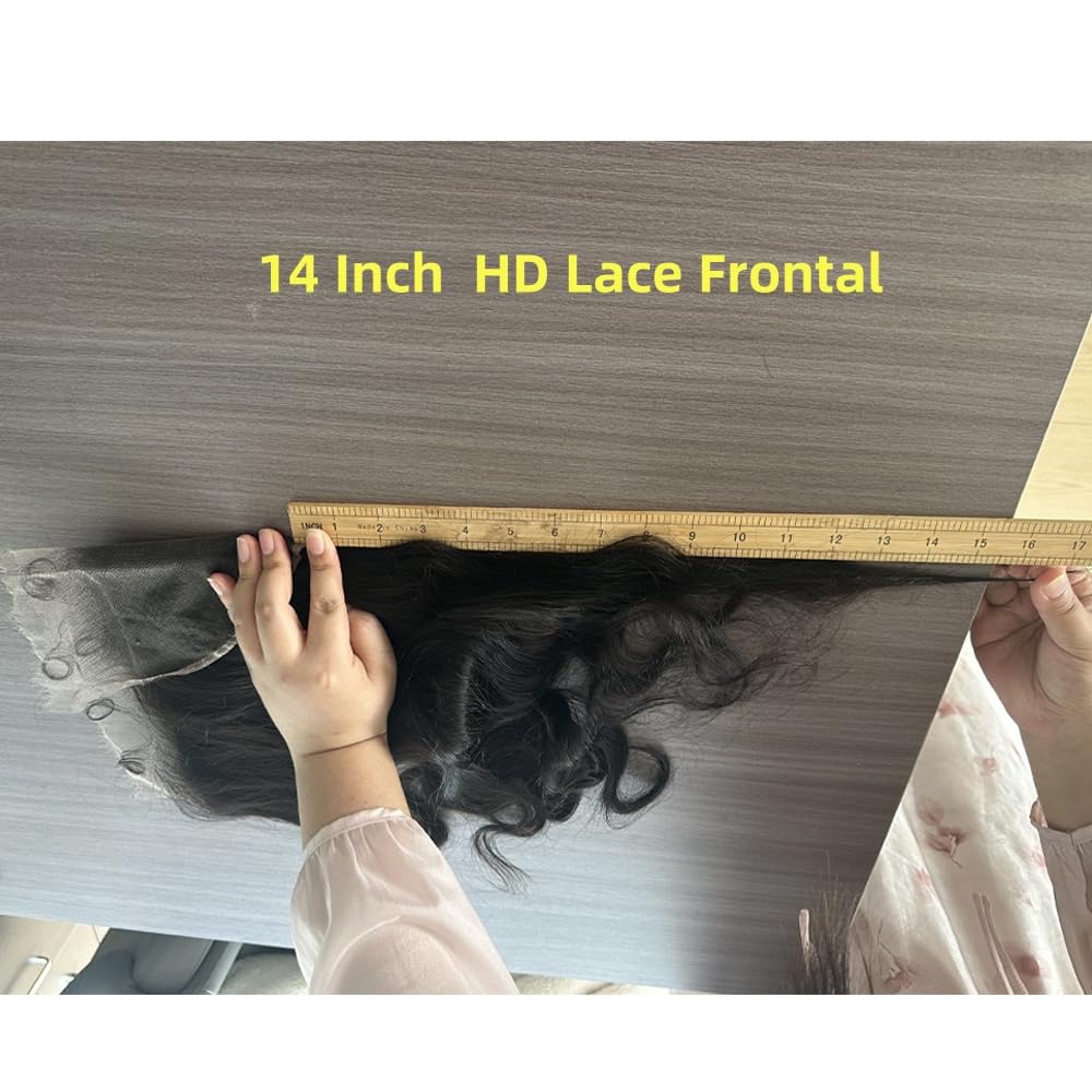 14 Inch SKINLIKE HD Lace Frontal 0.10 mm Ultra-thin Invisible 13x6 Lace Frontal Body Wave Pre Plucked Natural Hairline 12A Silk Straight Brazilian Human Hair Natural Color