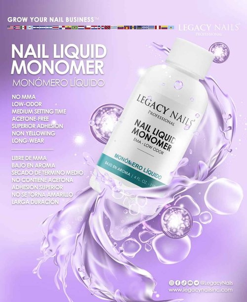 Legacy Nails Professional NAIL LIQUID MONOMER - MMA-Free, Acetone-Free, Low Odor Formula, Compatible with All Acrylic, Perfect for Nail Extensions, Sculpting & Overlays - 946ml / 32 FL.oz.