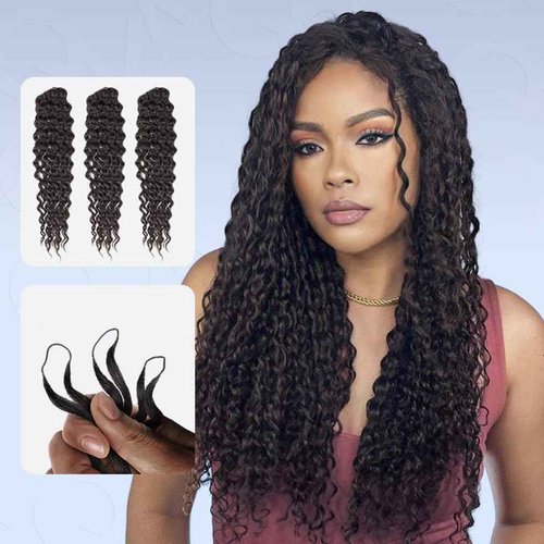 QVR Water Wave Crochet Hair Natural Black Machine Made Feather Human Hair Extension 16 inch 56 Gram Per Pack Dark Brown Color