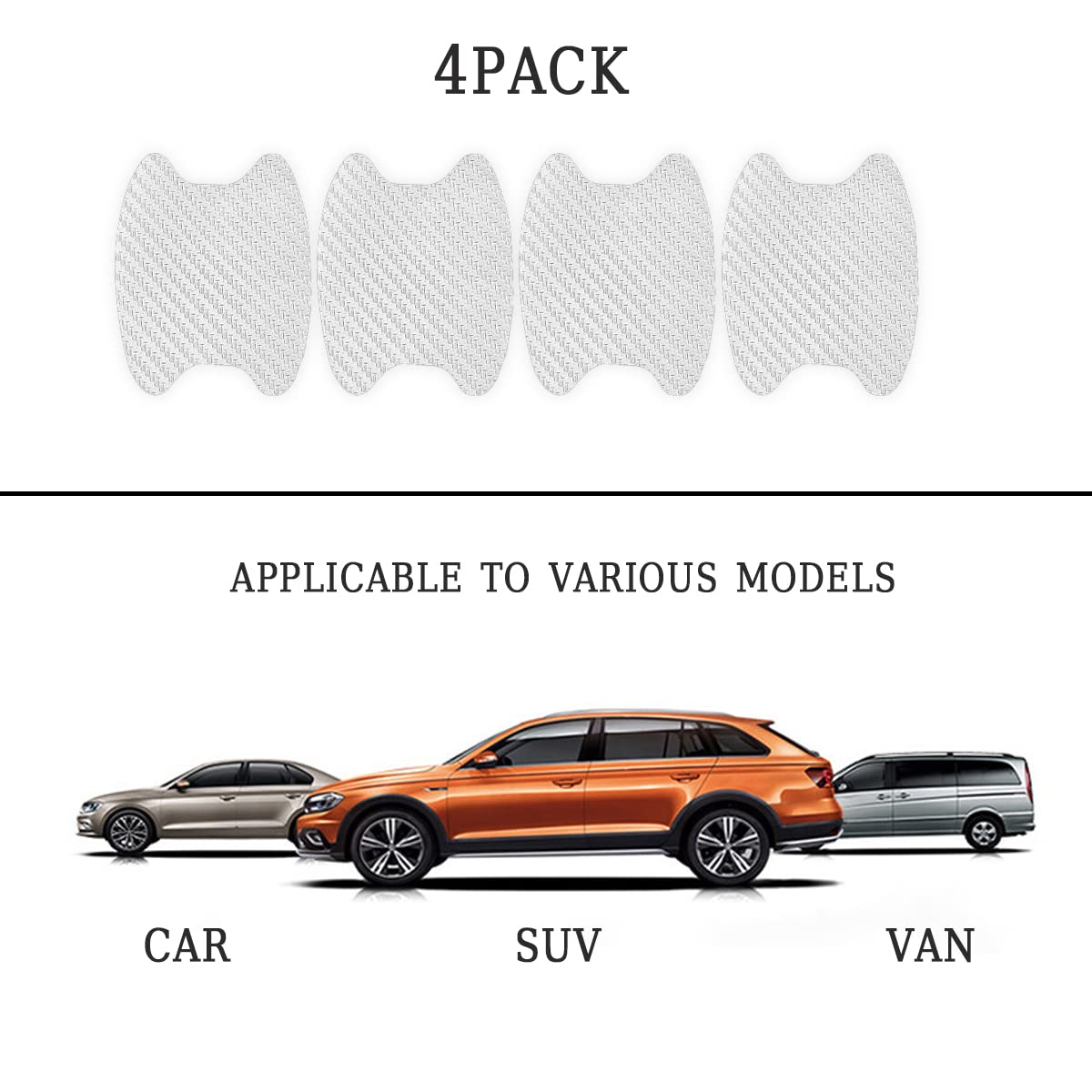 4PCS Carbon Fiber Anti-Scratches Car Door Cup Protector, Non-Marking Auto Door Handle Protective Film, Universal for Most Car Handles (Silver/4PCS)