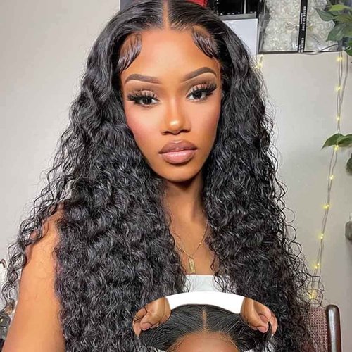 Wear and Go Glueless Wigs Human Hair Pre Plucked Pre Cut 4x4 Lace Front Wigs for Black Women Curly Glueless Human Hair Wig for Beginners (24 Inch)