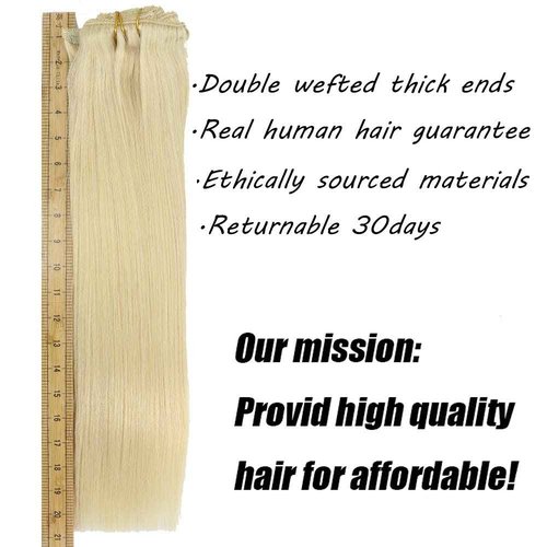 Eufficco Real Human Hair Lace Clip In Hair Extensions Thick Ends 20inch 120g Color Bleach Blonde #60 Remy Hair Extensions