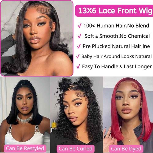 Urbansister 13x6 Bob Lace Front Wigs Human Hair 200% Density 14 Inch Short Bob Wigs Hd Transparent Straight Lace Frontal Wig Pre Plucked with Baby Hair Glueless Bob Wigs for Women Natural Black