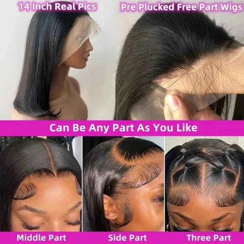 Urbansister 13x6 Bob Lace Front Wigs Human Hair 200% Density 14 Inch Short Bob Wigs Hd Transparent Straight Lace Frontal Wig Pre Plucked with Baby Hair Glueless Bob Wigs for Women Natural Black