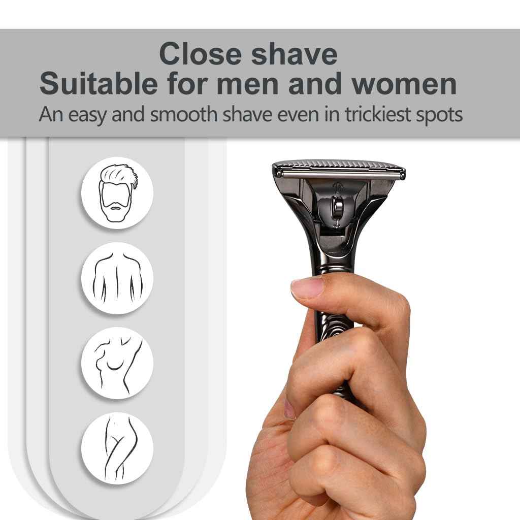 MYITKHT Magnetic Single Blade Razors for Men & Women,Reusable Safety Razor with 360° Rotating Track + 20 Single Edge Razor Blades + Waterproof Silicone Case - Bronze