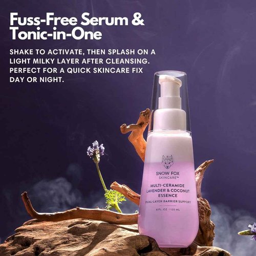 Snow Fox Skincare - Multi-Ceramide French Lavender & Coconut Essence Serum | Hydrating, Revitalizing Face Serum for Dry, Mature, Sensitive Skin | Vitamin B5, Hyaluronic Acid, Malachite | 120ml
