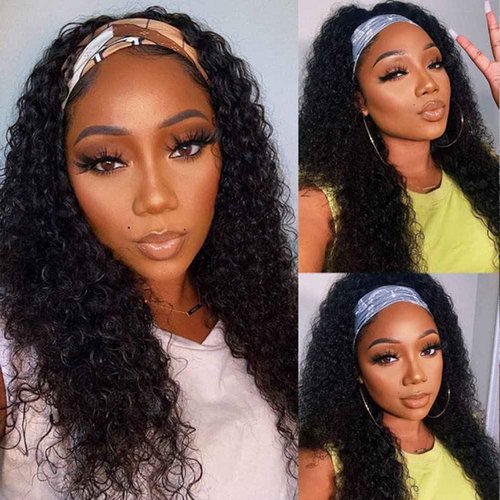 Rebasar Deep Wave Wigs Human Hair Wear and Go Glueless Headband Wigs 20 Inch Human Hair Wigs for Black Women Human Hair Deep Curly Black Wig