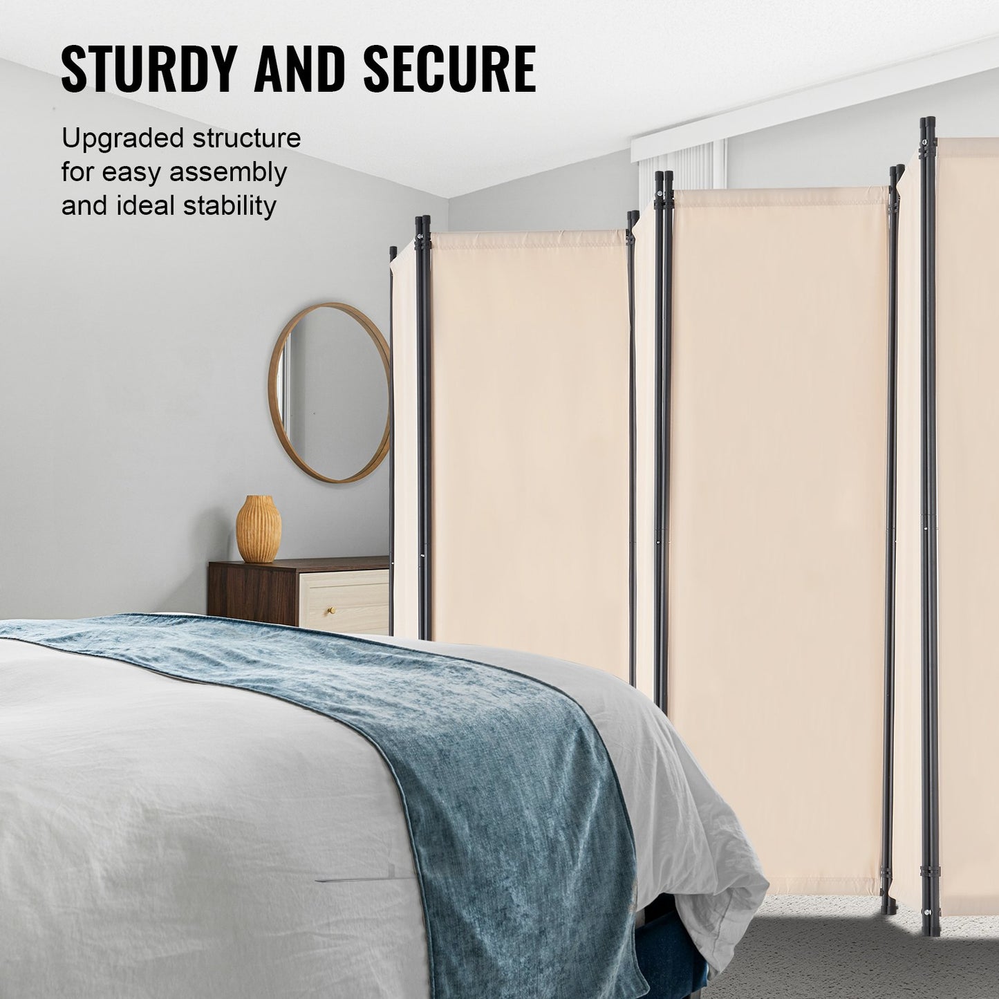 6 Panel Folding Room Divider - Portable Privacy Screen in Beige