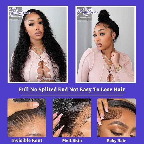 RJAOB 360 Lace Front Wigs Human Hair Invisi Strap 180 Density Deep Wave Lace Front Glueless Wigs Human Hair Pre Plucked with Drawstring 360 HD Full Lace Frontal Wigs For Women 20 Inch