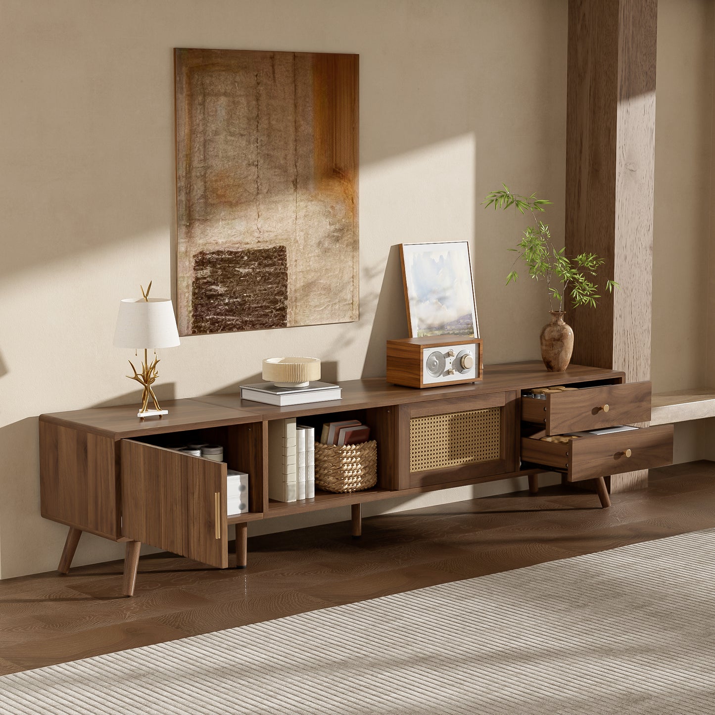 76" Modern Rattan TV Stand for TVs up to 85 Inches - Natural