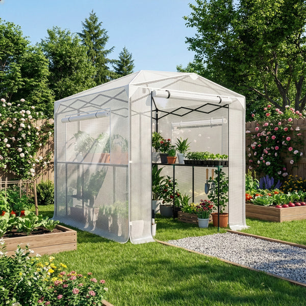 8x6ft Foldable Greenhouse Shed - Plastic Sprayed Iron Mesh