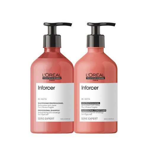 L'Oréal Professionnel Paris Inforcer Strengthening Shampoo & Conditioner Set - Prevents Breakage and Adds Softness For Weak, Fragile & Damaged Hair, With Biotin