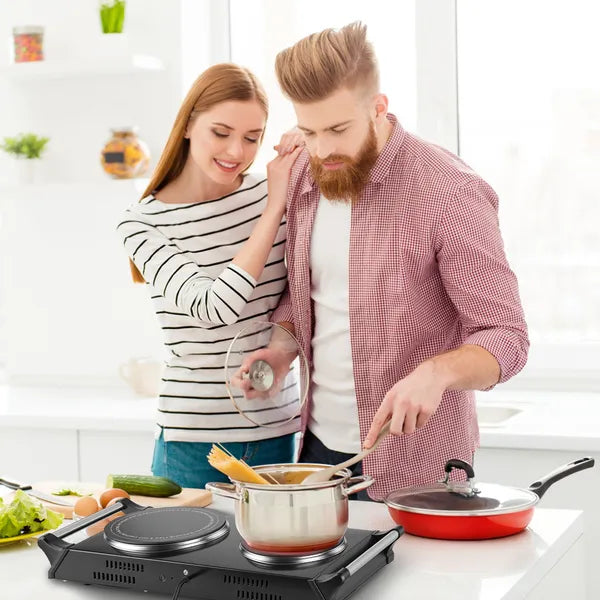 1800W Electric Double Burner Hot Plate with 5 Temperature Settings