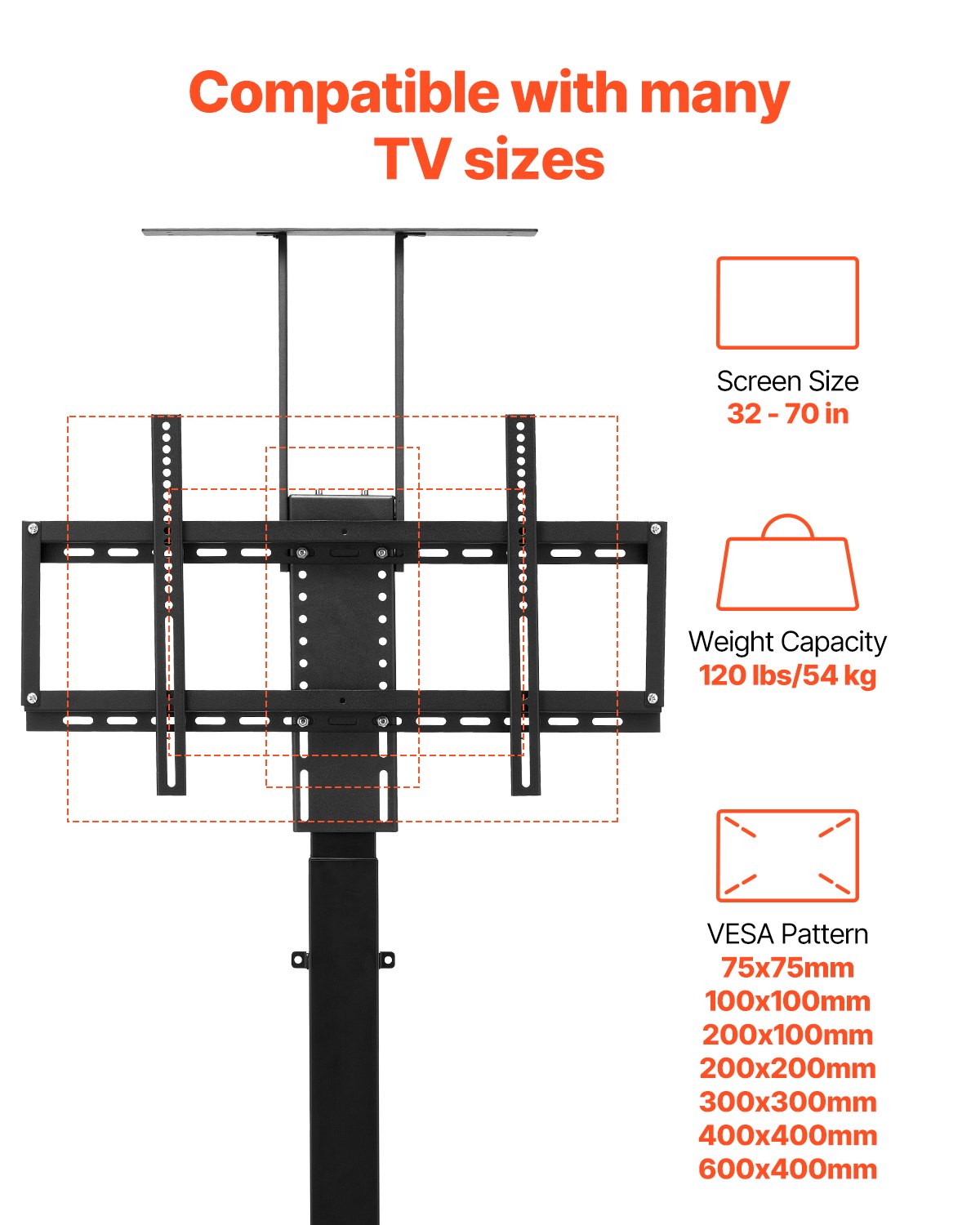 Motorized TV Lift Stand for 32-70 Inch TVs with Remote Control