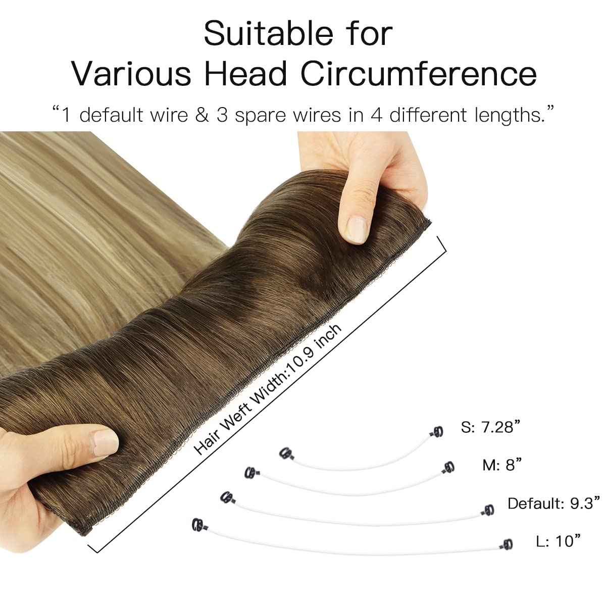 HOTBANANA Walnut Brown to Ash Brown and Bleach Blonde Fish Line Real Human Hair Straight Invisible Wire Remy Hair Extensions, 18 inch 95g