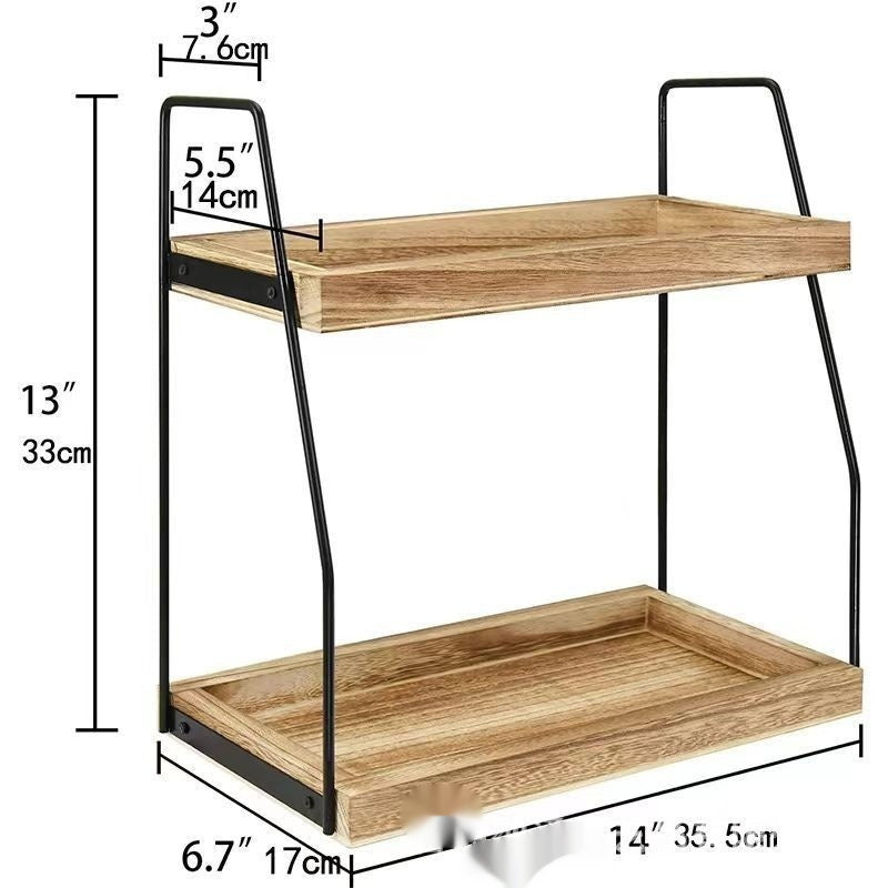 Wooden Kitchen Spice Rack Storage Organizer Double Layer Multi-Purpose