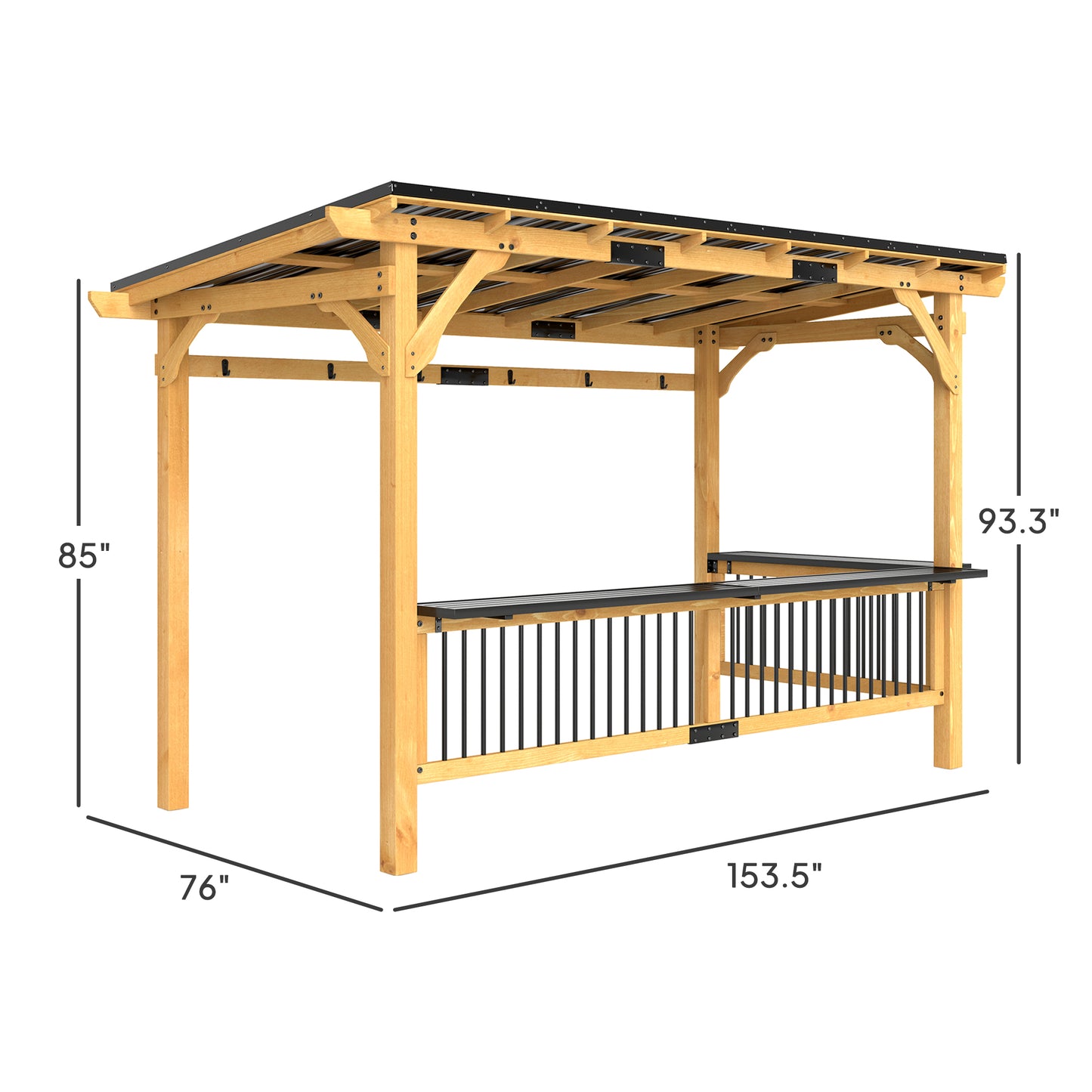 Outdoor Hardtop BBQ Grill Gazebo with Bar Shelves - Natural