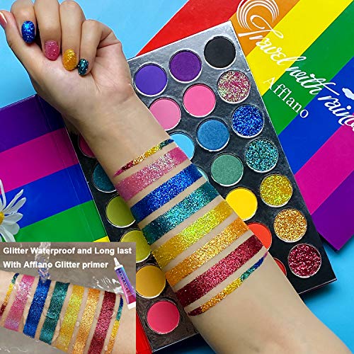Afflano Rainbow Eyeshadow Palette Matte Shimmer Pressed Glitter, Pigmented Colorful Eye Shadow Pallets, Pink Red Orange Yellow Green Blue Purple 35 Color, Bright Prime Makeup Palette