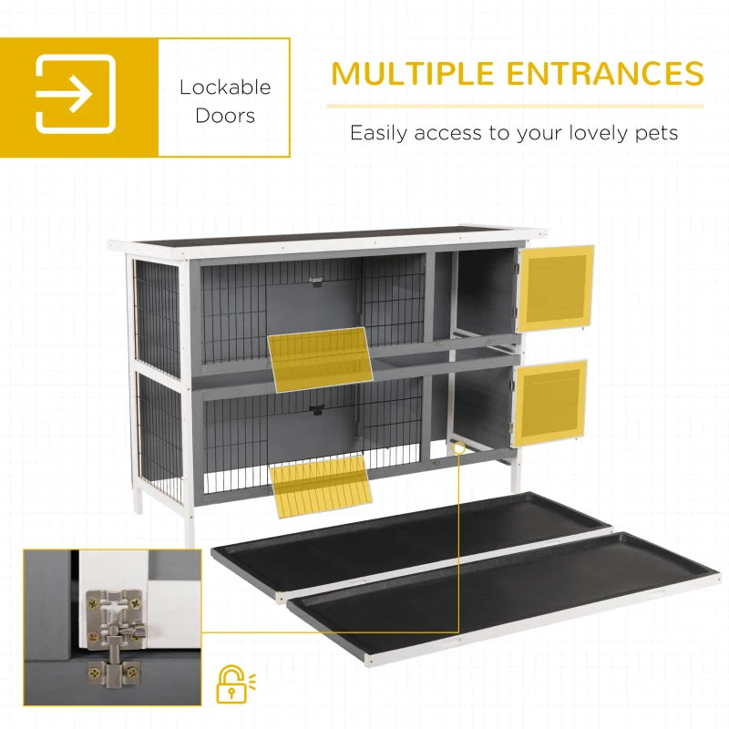 Large Wooden Rabbit Hutch with Lockable Doors Waterproof Roof and Leak Tray
