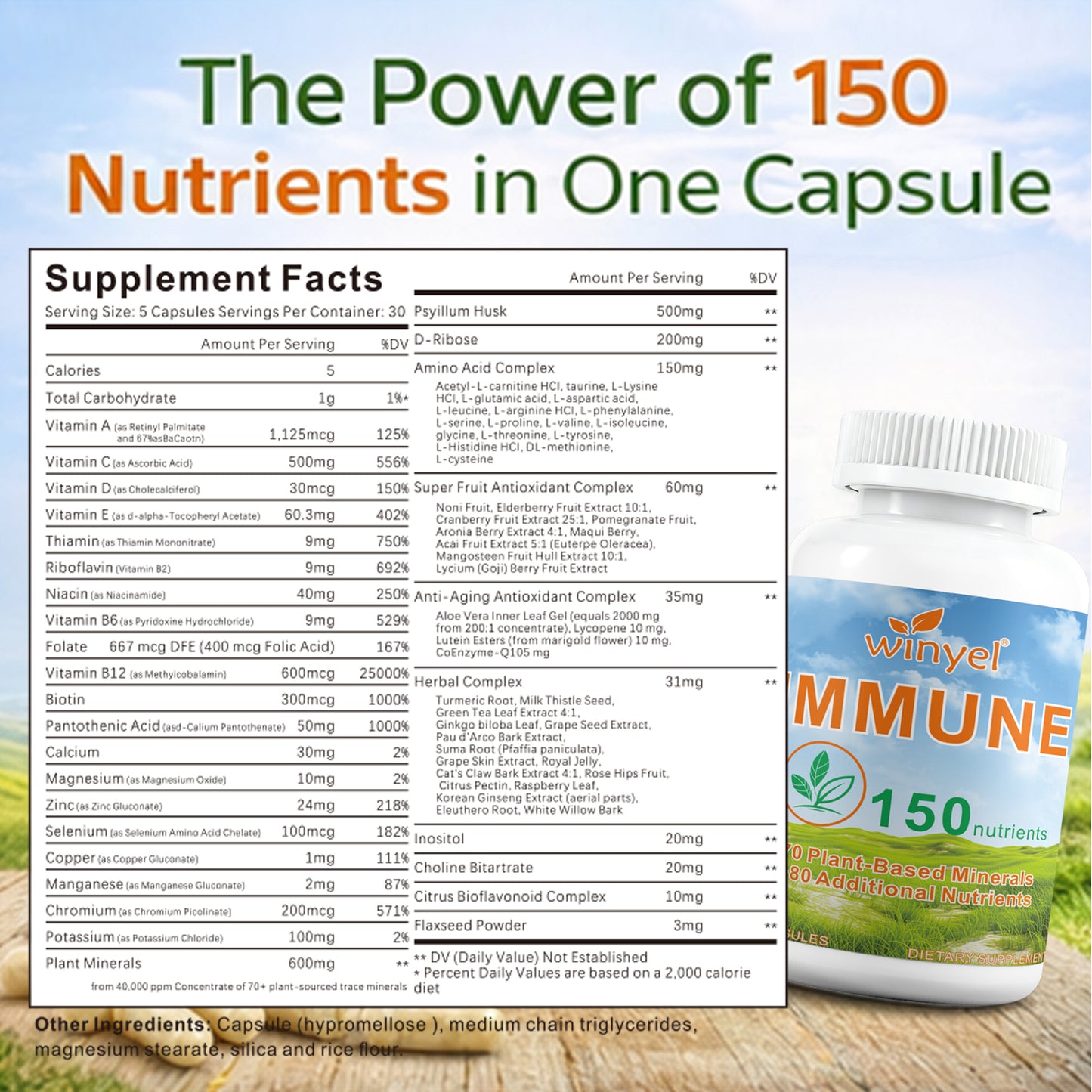 Immune Support Multivitamin Capsules - 150 Count Daily Supplement